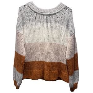 Gap Sweater Wool Alpaca Blend Striped Knit Pullover Cream Gray Womens Sz Medium